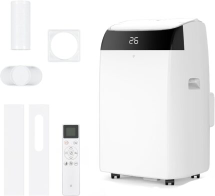 GarveeHome Mobile Klimaanlage 12000 BTU, 3-in-1 Klimagerät Mit Abluftschlauch, Leise, Digitaldisplay, Fernbedienung, 24h-Timer, Fenster-Installationsset, Für Räume Bis 51m²