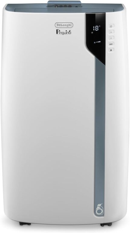 De'Longhi Pinguino PAC EX105 Mobiles Klimagerät mit EcoRealFeel-Technologie, 10.000 BTU/h, für Räume bis 100m³, Entfeuchtungs- & Ventilationsfunktion, 24h-Timer, Energieeffizienzklasse A+++, Weiß