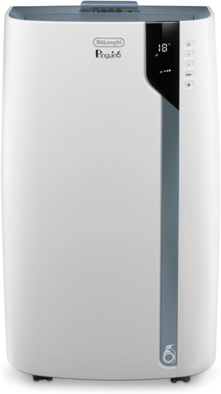 De'Longhi Pinguino PAC EX105 Mobiles Klimagerät mit EcoRealFeel-Technologie, 10.000 BTU/h, für Räume bis 100m³, Entfeuchtungs- & Ventilationsfunktion, 24h-Timer, Energieeffizienzklasse A+++, Weiß