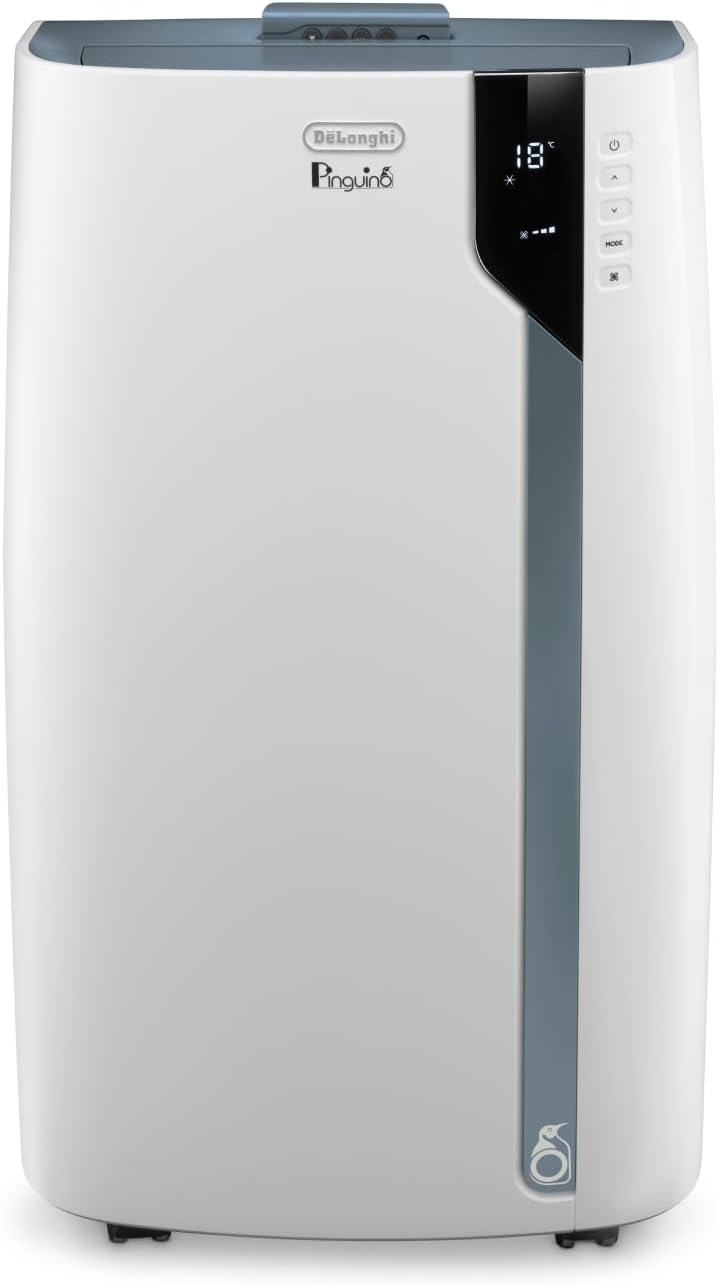 De'Longhi Pinguino PAC EX105 Mobiles Klimagerät mit EcoRealFeel-Technologie, 10.000 BTU/h, für Räume bis 100m³, Entfeuchtungs- & Ventilationsfunktion, 24h-Timer, Energieeffizienzklasse A+++, Weiß