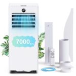 Klimaanlage Mobil 9000 BTU, Mobiles Klimagerät mit Abluftschlauch, Kühl-/Ventilations-/ Entfeuchtungs-/Schlafmodus 4-in-1, Digitalanzeige & Fernbedienung, 24H Timer, 360° Rollen, Inklusive Fensterset