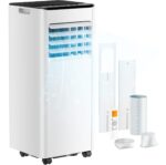Mobile Klimaanlage 9000 BTU mit Abluftschlauch | 4-in-1 Mobiles Klimagerät | Leiser Betrieb | Digitaldisplay + Fernbedienung | Fenster-Installationsset | 24h-Timer | Für Räume bis 25 m²