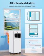 Klimaanlage Mobil 9000 BTU, Mobiles Klimagerät mit Abluftschlauch, Kühl-/Ventilations-/ Entfeuchtungs-/Schlafmodus 4-in-1, Digitalanzeige & Fernbedienung, 24H Timer, 360° Rollen, Inklusive Fensterset