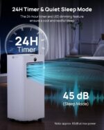 Klimaanlage Mobil 9000 BTU, Mobiles Klimagerät mit Abluftschlauch, Kühl-/Ventilations-/ Entfeuchtungs-/Schlafmodus 4-in-1, Digitalanzeige & Fernbedienung, 24H Timer, 360° Rollen, Inklusive Fensterset