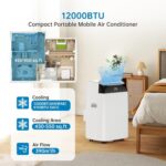 GarveeHome Mobile Klimaanlage 12000 BTU, 3-in-1 Klimagerät Mit Abluftschlauch, Leise, Digitaldisplay, Fernbedienung, 24h-Timer, Fenster-Installationsset, Für Räume Bis 51m²