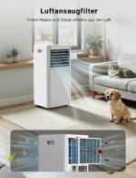 Klimageräte, 4-in-1 9000 BTU Mobile Klimaanlage für Räume bis zu 35 m² mit Luftkühler, Ventilator, Luftentfeuchter, Nachtmodus| Fernbedienung+ Timer+ Kindersicherung | AUTO Klimaanlage Mobil