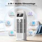 Mobile Klimaanlage ohne Abluftschlauch 6-in-1, Luftkühler mit Wasserkühlung & 1200ml Tank, 7m/s Turbo, 120° Oszillation, 1-12H Timer, 36W Leises Mini Klimagerät für Schlafzimmer & Büro, Cremeweiß