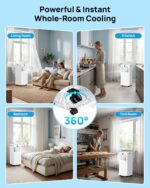 Klimaanlage Mobil 9000 BTU, Mobiles Klimagerät mit Abluftschlauch, Kühl-/Ventilations-/ Entfeuchtungs-/Schlafmodus 4-in-1, Digitalanzeige & Fernbedienung, 24H Timer, 360° Rollen, Inklusive Fensterset