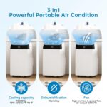 GarveeHome Mobile Klimaanlage 12000 BTU, 3-in-1 Klimagerät Mit Abluftschlauch, Leise, Digitaldisplay, Fernbedienung, 24h-Timer, Fenster-Installationsset, Für Räume Bis 51m²