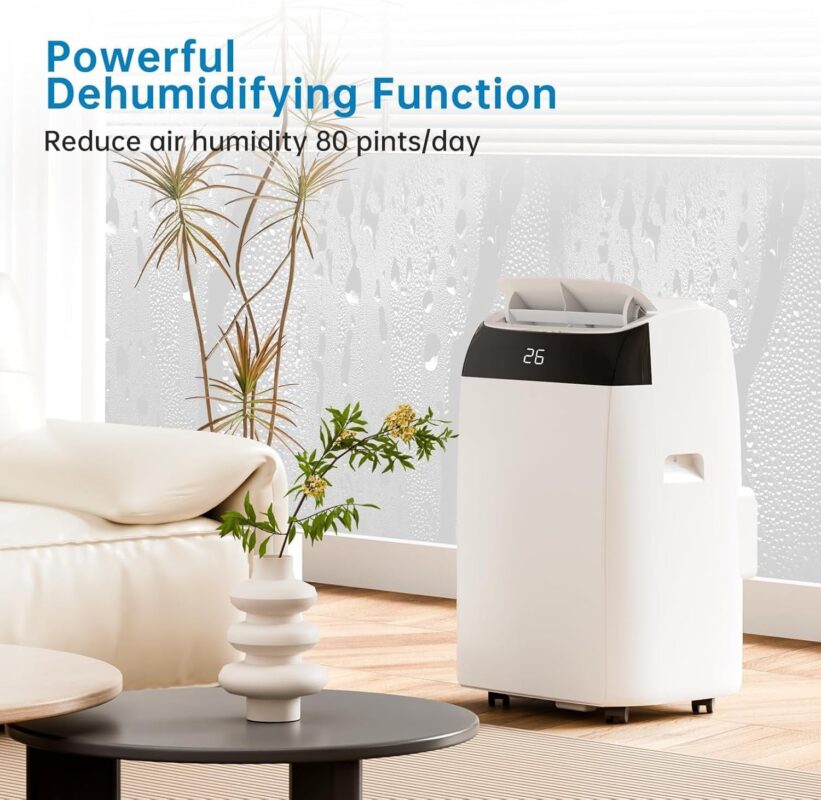 GarveeHome Mobile Klimaanlage 12000 BTU, 3-in-1 Klimagerät Mit Abluftschlauch, Leise, Digitaldisplay, Fernbedienung, 24h-Timer, Fenster-Installationsset, Für Räume Bis 51m²