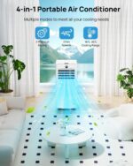 Klimaanlage Mobil 9000 BTU, Mobiles Klimagerät mit Abluftschlauch, Kühl-/Ventilations-/ Entfeuchtungs-/Schlafmodus 4-in-1, Digitalanzeige & Fernbedienung, 24H Timer, 360° Rollen, Inklusive Fensterset